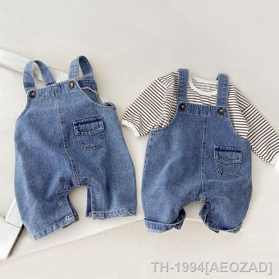 ﺴ Macacão infantil roupas do bebê recém-nascido menino e menina listrado camisa azul denim outono primavera macacão