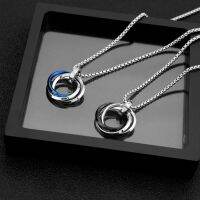 ZOE Necklaces สร้อยยาวรอบคอประดับคริสตัลห่วงสีดำสีน้ำเงิน,สร้อยสร้อยคอสแตนเลสจี้ห้อยคอน่ารักสำหรับผู้หญิงและผู้ชายเครื่องประดับ