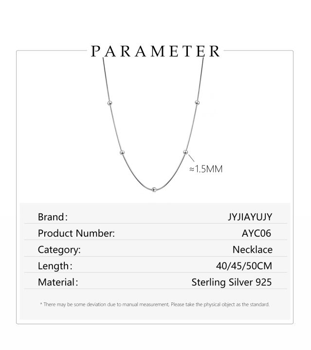 jyjiayujy-สร้อยคอ-s925เงินสเตอร์ลิง100-สายโซ่งูขนาด40-45-50ซม-พร้อมลูกบอลชุบโรเดียมคุณภาพสูงชุบโรเดียม1-5มม-เป็นของขวัญสำหรับ-ayc06ประจำวัน