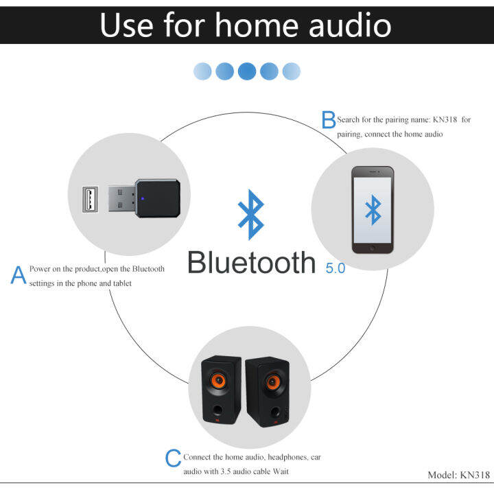 abaaba-kn318บลูทูธ5-1เครื่องรับสัญญาณเสียงเอาท์พุทคู่-aux-usb-สเตอริโอรถยนต์แฮนด์ฟรี2023โทร