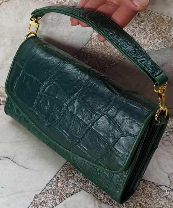 กระเป๋าหนังจระเข้-สำหรับคุณผู้หญิง-สีเขียวเนี่ยวทรัพย์-3-in-1