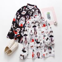 ▧卍 2020 Spring summer Women blouses Harajuku cartoon face Printing Tops Streetwear Blouse Long Sleeve Shirts Blusas Mujer