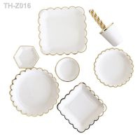 卍● Golden White Disposable Tableware Paper Plates Cups Birthday Baby Shower Decoration Adults Wedding Balloon set Party Supplies