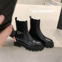 Caohuatang3 [Sheii] ที่รองแขน ~ หนังแท้พื้นรองเท้าหนายกหัวเข็มขัดเชลซี Sepatu BOOT Pendek Martinscaohuatang3ผู้หญิง