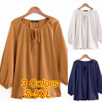 ZANZEA Ladies Casual Round Neck Three-Season Sleeve Tie Pure Cotton Shirt