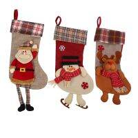 Christmas Stockings () Decorations 18 Inch Cute Santa, Deer, Candy Socks Gifts Bag, 3D Applique Style, Detailed , Embroidered Edges, Hanging