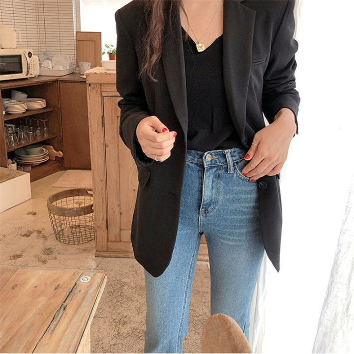 Aelegantmis Spring New Fashion Blazer Jacket Women Casual Pockets Long Sleeve Work Suit Coat Office Lady Solid Slim Blazers