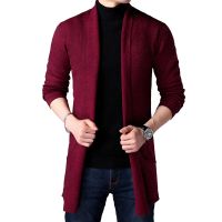 Mens Jacket Autumn and Winter Casual Hooded Solid Color Knit Windbreaker Large Size Cardigan Long Sleeve Sweater