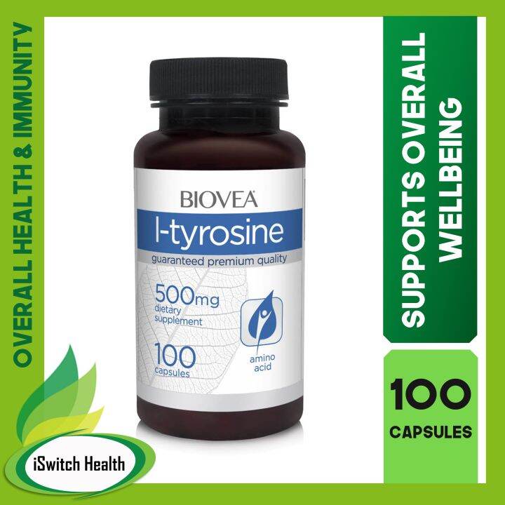 Biovea L-Tyrosine (500mg) - 100 Capsules (For Mood Improvement & Brain ...