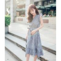 DCharming ชุดเดรสแฟชั่น Midi Dress แขนกุด ลายตาราง พร้อมส่ง (มีเก็บเงินปลายทาง) CFC019