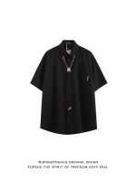 Tide brand dark style black tie short-sleeved shirt mens American style loose niche yuppie casual shirt 【BYUE】