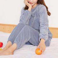 Warm Women Sleepwear Women Pajama Set Cozy Winter Sleepwear 2-piece Plush Pajama Set for Women with Elastic Waist Long Sleeves