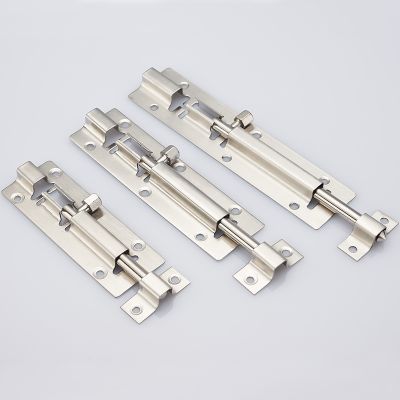 【LZ】♨  4/5/6/8 Inch Long Silver Stainless Steel Door Bolts Latch Solid Sliding Bolt Latch Hasp Staple Gate Safety Lock Door Hardware