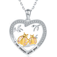 Sterling-Silver Cute Animal Ladybug Mom and Baby Pendant Necklace,Engraved I am Always With You Jewelry For Women Mothers Day