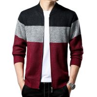 Autumn and Winter Korean Style Men Patchwork Cardigan Sweaters Mens Casual O-neck Sweater Coat Zipper Knitted Jacket Male 8803