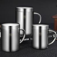 304 Stainless Steel Mug Cup Double Layer Anti-scalding Thermos Cup With Lip Coffee Tea Milk Beer Water Bottle Office Home Use