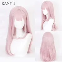 RANYU Anime Pink Long Straight Wig Synthetic With Bangs Women Natural Hair For Coaplay Lolita Daily Party