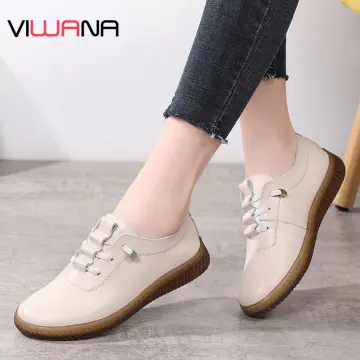 VIWANA Women White Flats Shoes Korean Style Lace Up Casual Flat