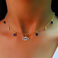 Fashion Crystal Blue Turkish Evil Eyes Necklace For Women Water Drop Pendant Necklace Simple Boho Girl Choker Jewelry Gift Headbands