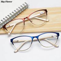 May Flower Cat Eye Reading Glasses Fashion Women 39;s Cat Glasses With Diopters Lady 39;s Metal Optical Eyeglasses Round Glasses Frame