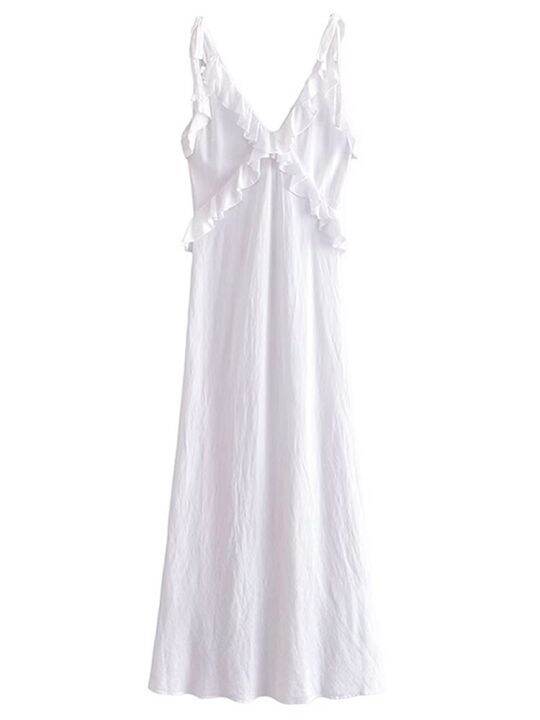 linen-blend-white-cascading-ruffle-dresses-for-women-sleeveless-v-neck-backless-sexy-slim-midi-dress-summer-elegant-strappy-robe