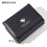 WEICHEN Heart Designer Trifold Small Purse Womens Pu Leather Short Wallet Female Card Holder Zipper Coin Pocket Ladies Burse