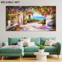 Sea Flower City Landscape Artwork,ภาพวาดผ้าใบคุณภาพสูง,Natural Wall Art โปสเตอร์ภาพวาดสีน้ำมัน,เหมาะสำหรับห้องนั่งเล่นตกแต่งบ้าน,Unframed