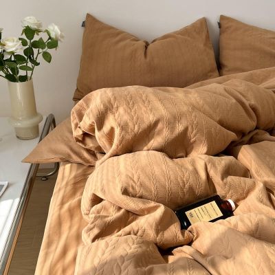 ✆ 4 IN 1 Plain Bedding Set Single Queen King Size Ear Of Wheat Pattern Comforter Cover Japanese Style Bedsheet Soft Fabric Pillowcase