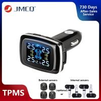 JMCQ TPMS Tire Pressure Monitoring System LCD Car Tire Pressure Alarm System 4 Sensors Cigarette Lighter USB Output