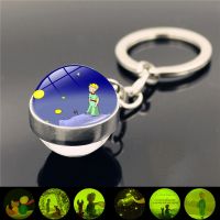 WG 1pc 12 style Luminous The Little Prince Metal Keychain Time Jewel Cabochon Glass Pendant Glow In The Dark Key Chain Holder