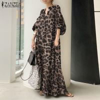 【YF】 Fashion Printed Maxi Dress Womens Leopard Sundress 2023 ZANZEA Spring Puff Sleeve Long Vestidos Female V Neck Robe Oversize