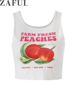 ZAFUL Womens Peaches Letter Print Crop Tank Top