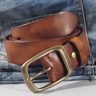 100% Cowhide New Fashion Leather Retro Handmade Copper Buckle Mens Belt Luxury Belt Genuine Leather Belt Jeans Wide Mens Belt