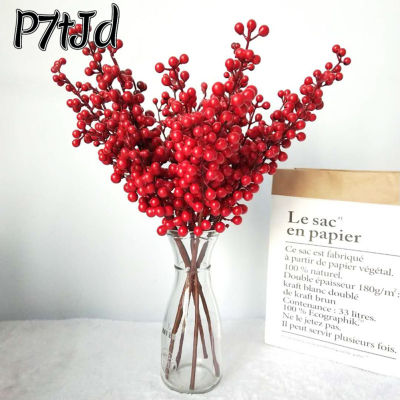 กิ่งผลไม้เล็กๆสีแดงจำลองสำหรับจัดดอกไม้,P7tJd ต้นคริสต์มาสอุปกรณ์ตกแต่งงานเทศกาลของประดับงานปาร์ตี้