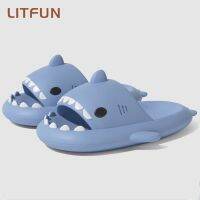 Litfun Lovely Shark Slippers For Women Men Outdoor Fashion Shark Beach Slides Bathroom Non-slip Thick Sandals Home Couple Shoes House Slippers