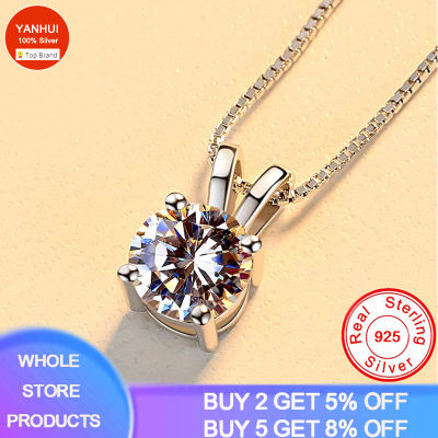 YANHUI Luxury 925 Sterling Silver AAA Zircon Necklaces Shiny 2ct Lab Diamond Pendant For Women Engagement Choker Fine Jewelry