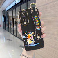 Diorcase For Honor 90 5G,90 Lite 5G (พร้อมสายรัดข้อมือ) เคสขอบสี่เหลี่ยมนิ่มลายการ์ตูนน่ารัก (Pikachu) ชุบเคสโทรศัพท์หรูหราชุบเคสโทรศัพท์นิ่ม