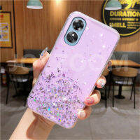 เคสสำหรับ OPPO A78 5G แผ่นฟอยล์สีเงิน A17K ดาว A17กากเพชรอ่อน TPU ใสขอบเคสใส่โทรศัพท์เคสกันกระแทกมือถือ