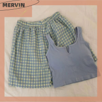 [MERVIN]?[HOT SALE]?? ชุดเสื้อกั๊กเอวยางยืดลายดอกไม้สำหรับผู้หญิงชุดนอนมีแผ่นรองหน้าอกกางเกงใส่อยู่บ้านชุดฤดูร้อน