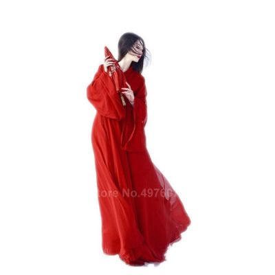 Oriental Orientalชุดจีนชุดสำหรับสตรีสีแดงชีฟองขนาดใหญ่พื้นบ้านชุดเต้นรำหญิงVintageชุดจีน