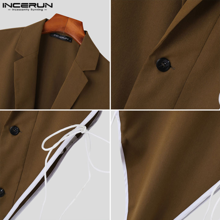 incerun-เสื้อกั๊กมีปกด้านข้างกลวงออกอเนกประสงค์เสื้อกั๊กไม่พิมพ์ลายแฟชั่นผู้ชาย-สไตล์ตะวันตก