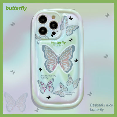 Ins Veron Gradient Butterfly Phone Case สำหรับ iphone14promax รูปไข่สองด้านสำหรับ iphone13pro Lucky Butterfly Phone Case สำหรับ iphone12 ซิลิโคน Anti Drop Case สำหรับ iphone11promax