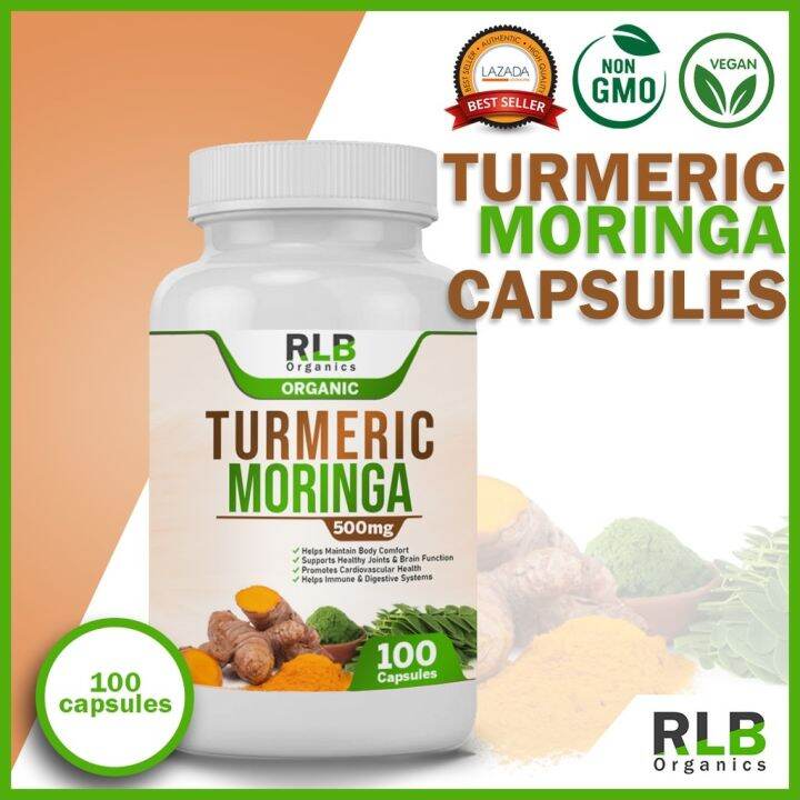 100 Capsules Organic Pure Natural Turmeric Moringa Capsules