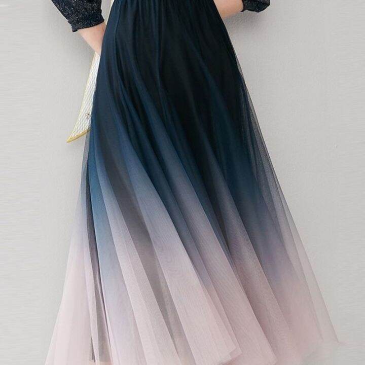 elegant-tulle-skirts-women-high-waist-gradient-mesh-pleated-midi-skirt-korean-elastic-loose-casual-all-match-a-line-skirt