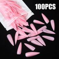 100PC Full Cover Fake Nails Mixed Color Black Red Pink Long Stiletto Press on Nail Art Tips 10 Size Acrylic False Nail Manicure