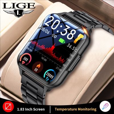 ZZOOI LIGE Men Smart Watch Waterproof IP68 1.83" Full Touch Heart Rate Body Temperature Sport Fitness Smartwatch For Man Android IOS