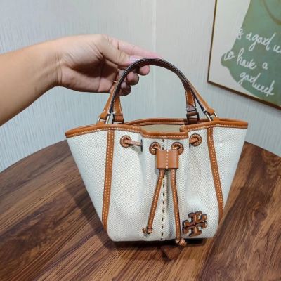 2023 new Tory Burch Mcgraw Canvas Mini Drawstring Satchel Handbag Shoulder Bag Crossbody Bag