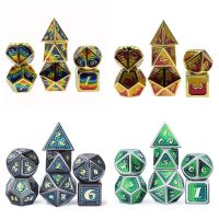 7ชิ้นชุดลูกเต๋าโลหะ DND โลหะผสมสังกะสี Dices Polyhedral สำหรับ RPG เกมกระดาน MTG D4 D6 D8 D10 D % D12 D20