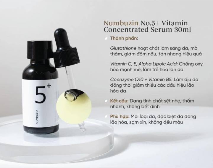 100% AUTH] Tinh Chất Trắng Da Mờ Thâm Nám Numbuzin No.5 Vitamin  Concentrated Serum 30ML | Lazada.vn