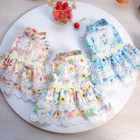 Floral Dog Clothes Summer Flying Sleeve Dog Dress For Small Medium Dog Chihuahua Dachshund Puppy Cat Tutu Skirt Princess Dresses Dresses